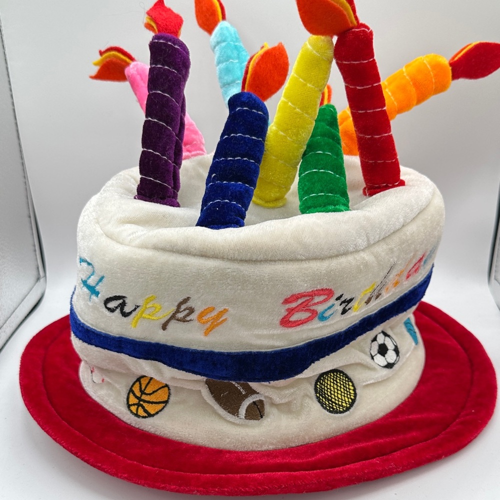 Elope Happy Birthday fabric hat with candles